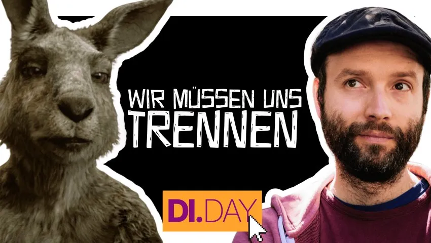 Marc-Uwe Kling und das Känguru rufen zum DI.DAY auf. Slogan: Wir müssen uns trennen